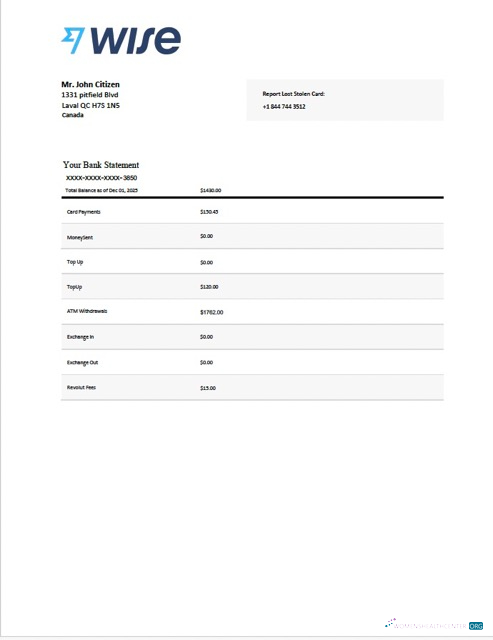 Download Canada Wise bank statement word